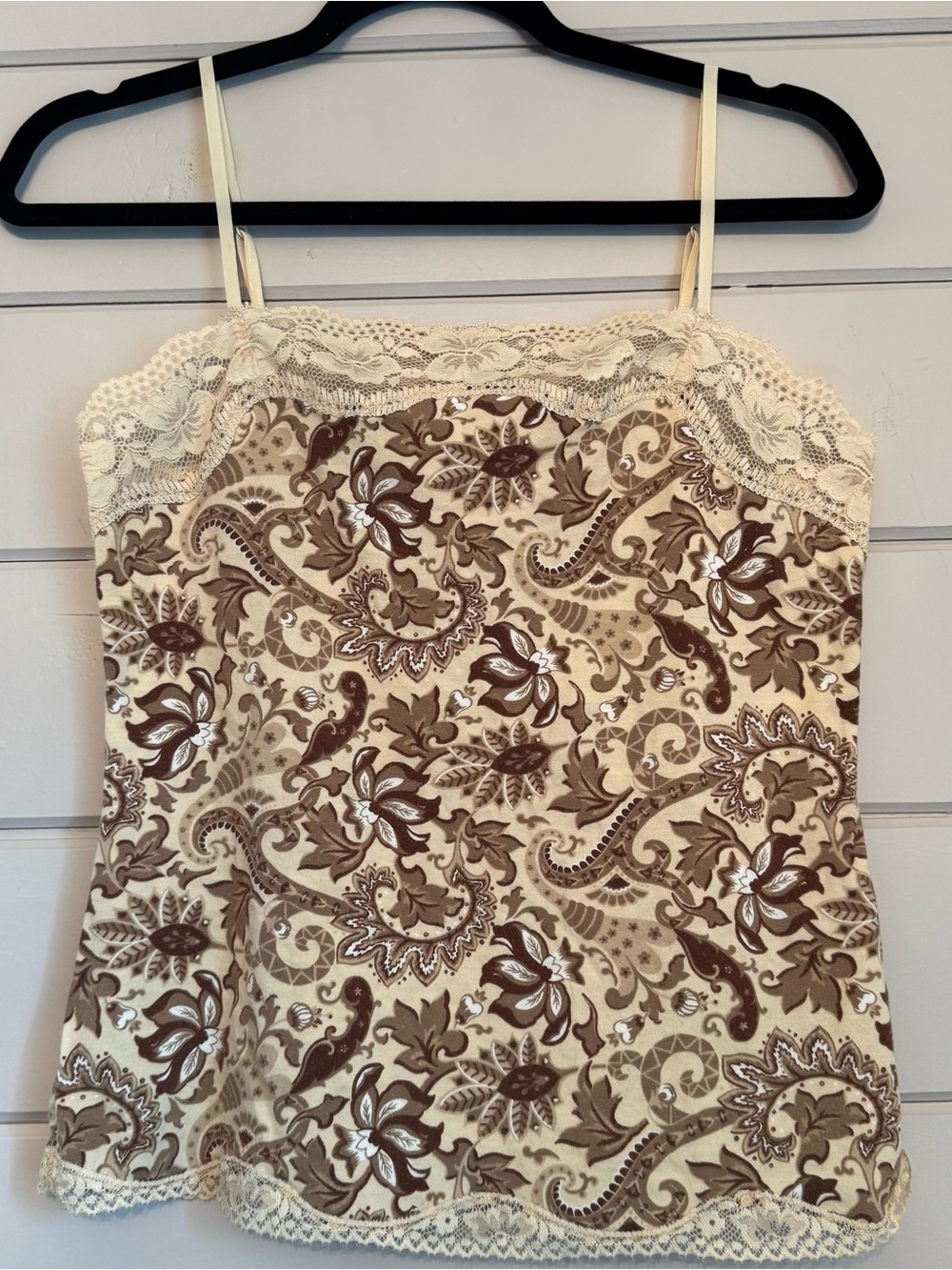 Ann Taylor LOFT Laced Trim Paisley Cami Tank Top Brown/Tan